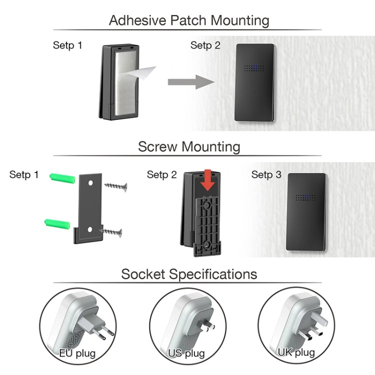 C303B One to One Home Wireless Doorbell Temperature Digital Display Remote Control Elderly Pager, US Plug, EU Plug, UK Plug C303B One to One Home Wireless Doorbell Temperature Digital Display Remote Control Elderly Pager, US Plug, EU Plug, UK Plug